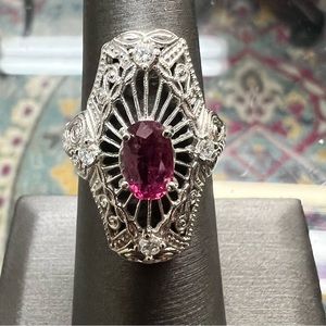 14k White Gold Diamond & Ruby Ring